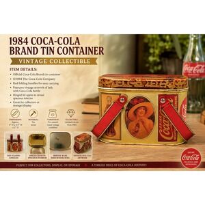 Vintage 1984 Coca-Cola Bristol Ware Picnic Basket Tin Container Red Handles